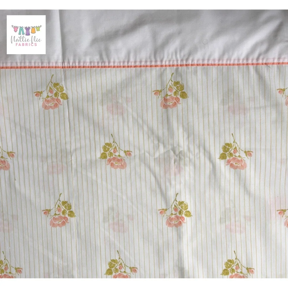 Twin Flat‎ Vintage Striped floral sheet, Roger Baugh, Springmaid